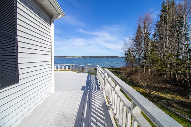 exterior space with a water view