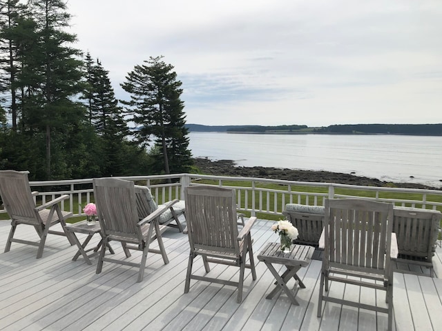 wooden terrace with a water view