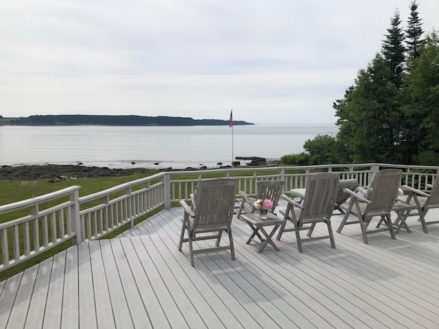 wooden terrace with a water view