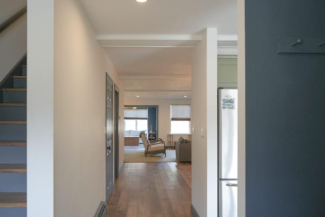 hallway with dark wood-type flooring