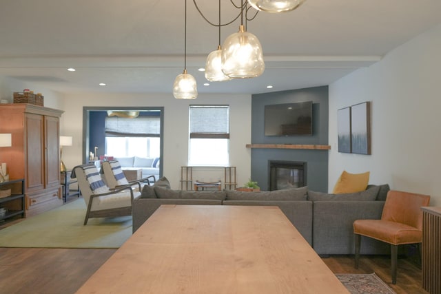 living room featuring dark hardwood / wood-style flooring