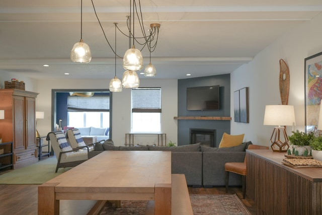 living room with dark wood-type flooring