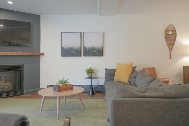 living room featuring hardwood / wood-style floors and baseboard heating