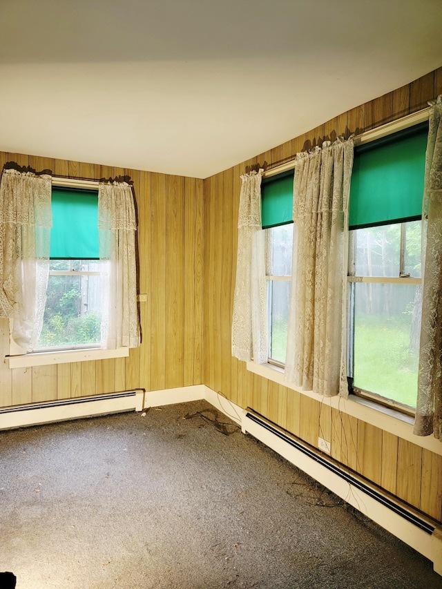 17 Otter Creek Dr, Mount Desert, ME 04660 - carpeted empty room featuring a baseboard radiator and wooden walls