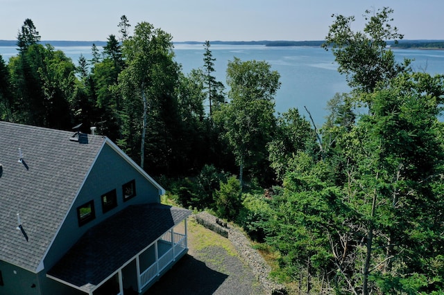 bird's eye view featuring a water view