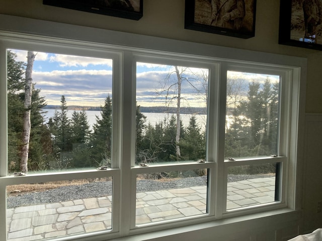 doorway to outside with a water view and plenty of natural light