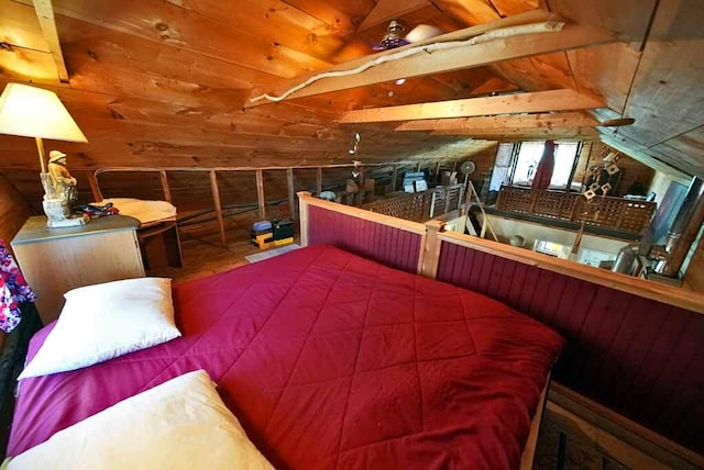 242 Crescent Park Rd, New Limerick, ME 04761 - bedroom featuring lofted ceiling and wood ceiling