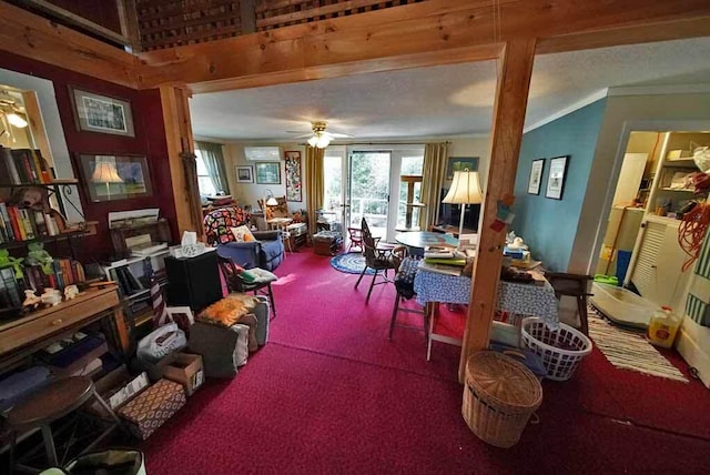 242 Crescent Park Rd, New Limerick, ME 04761 - interior space featuring carpet, ornamental molding, and ceiling fan