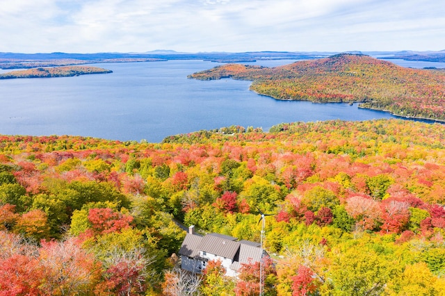 bird's eye view with a water and mountain view