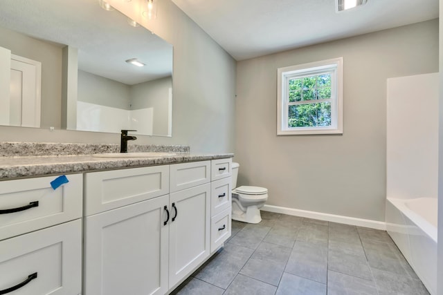 full bathroom with toilet, tile floors, vanity, and  shower combination