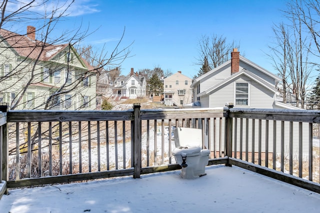 view of snow covered patio