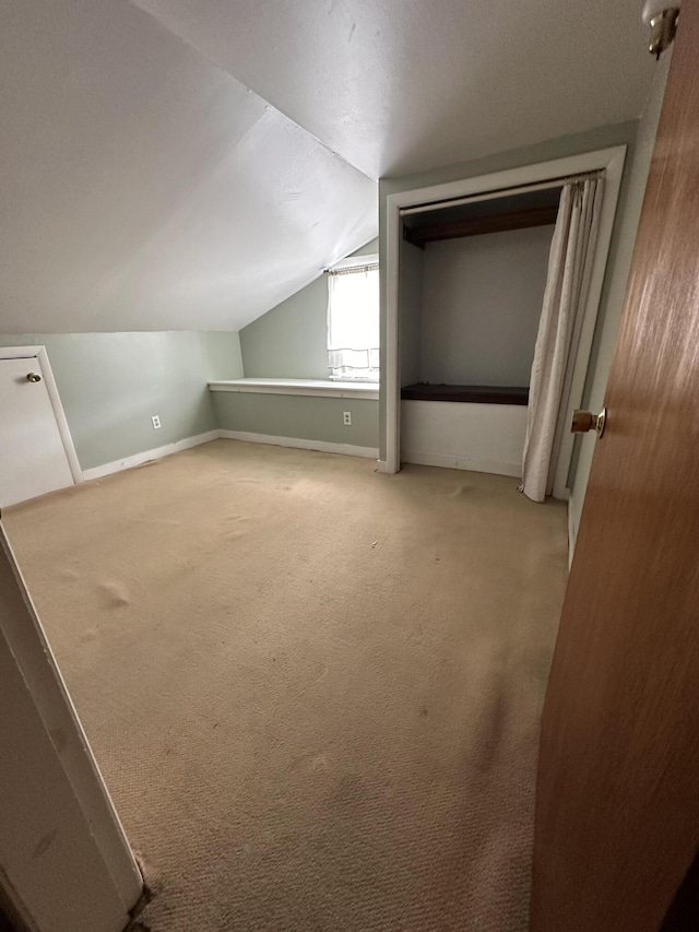 additional living space with carpet floors and vaulted ceiling