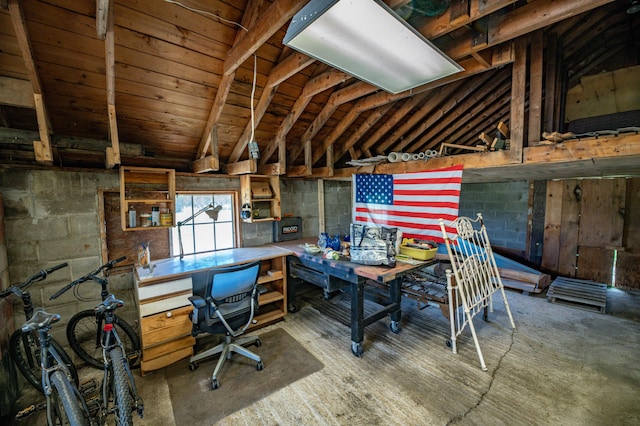 14 Porter St, Searsport, ME 04974 - office space featuring lofted ceiling and concrete block wall