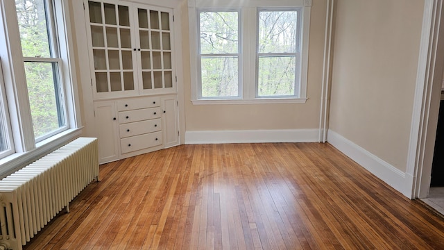 interior space featuring radiator heating unit, a healthy amount of sunlight, and light hardwood / wood-style flooring