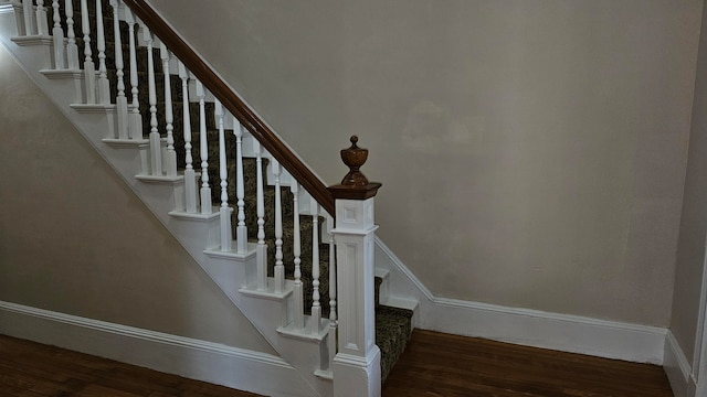 staircase with wood-type flooring