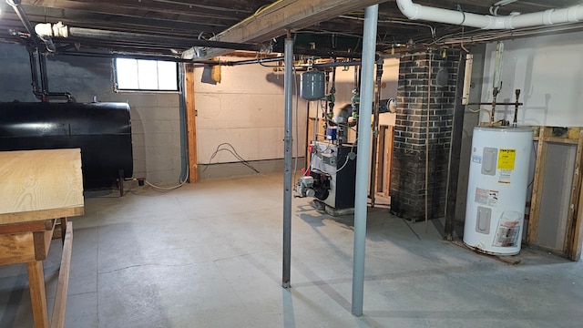 basement with electric water heater