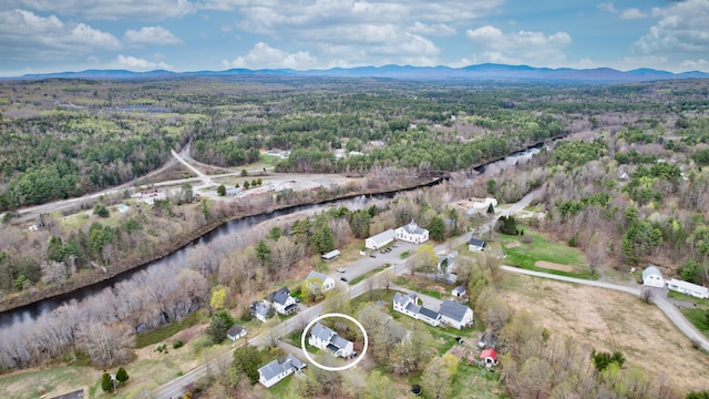 drone / aerial view featuring a mountain view