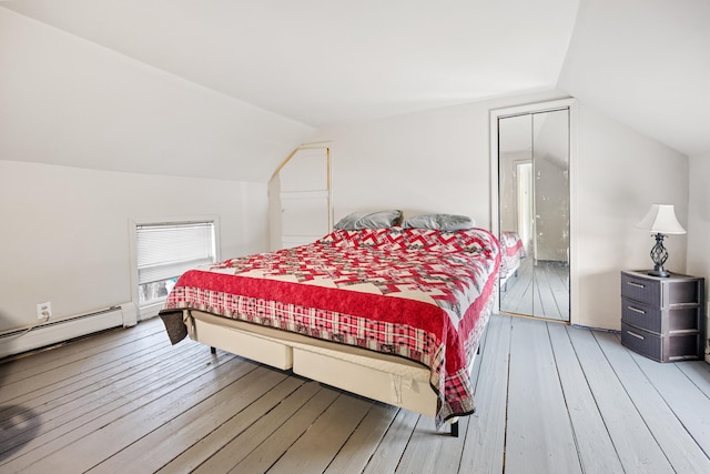 bedroom featuring lofted ceiling and wood-type flooring