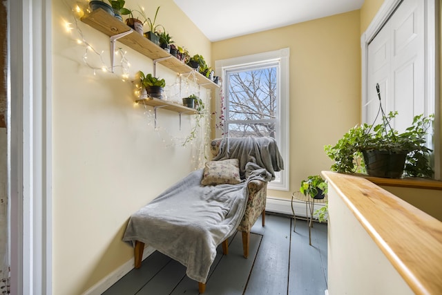 interior space with hardwood / wood-style flooring and baseboard heating