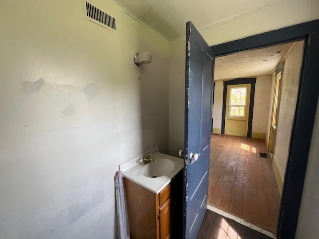 bathroom featuring wood-type flooring and vanity