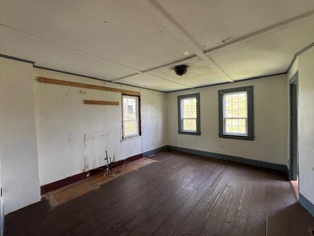 spare room with plenty of natural light and dark wood-type flooring