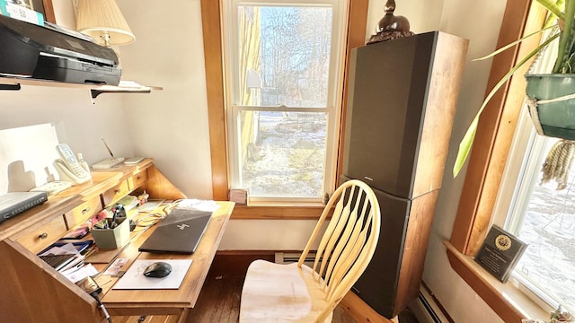 interior space with dark hardwood / wood-style floors