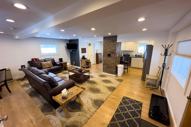 living room featuring light wood-type flooring