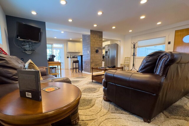 living room featuring light wood-type flooring