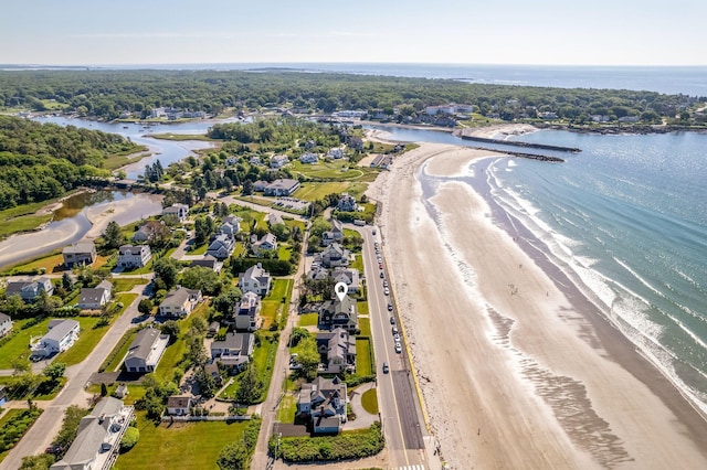 aerial view with a view of the beach and a water view