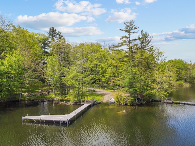 view of dock with a water view