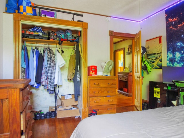 bedroom with wood-type flooring