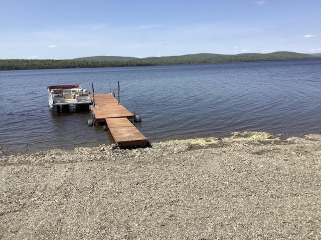 dock area featuring a water and mountain view