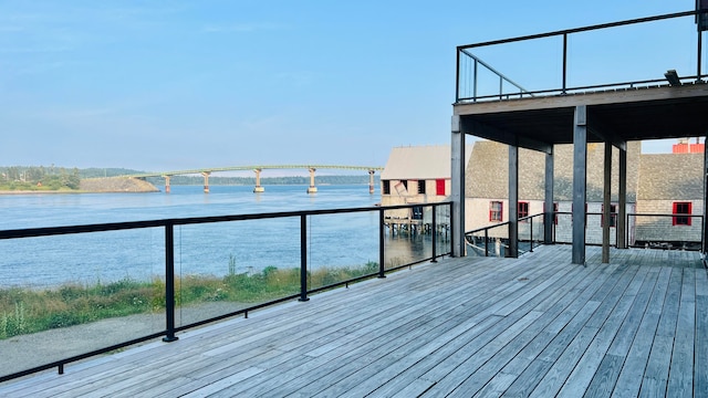 deck with a water view