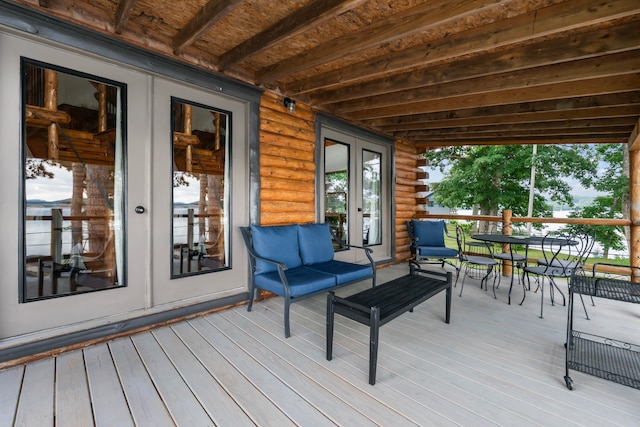 wooden deck with french doors