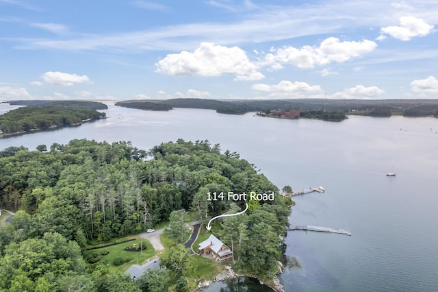 114 Fort Rd, Edgecomb, ME 04556 - birds eye view of property with a water view and a view of trees