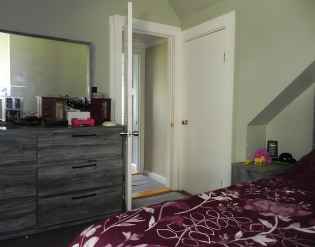 bedroom with a closet and lofted ceiling