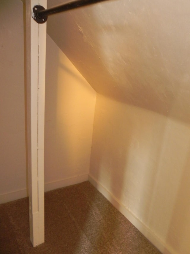 additional living space featuring lofted ceiling and carpet