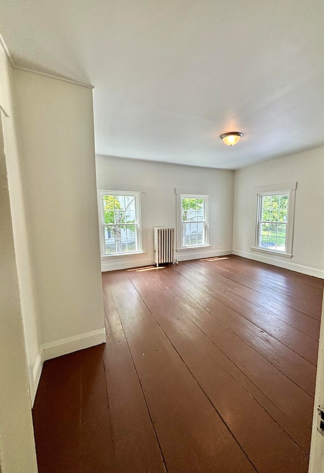 empty room featuring radiator and hardwood / wood-style flooring