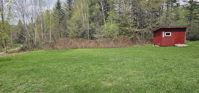 view of yard with a storage unit