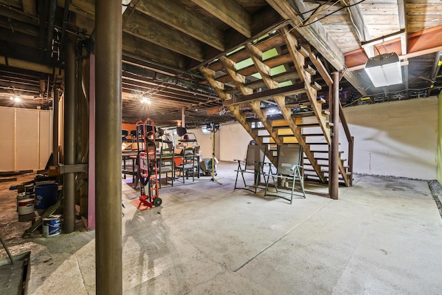 view of unfinished basement