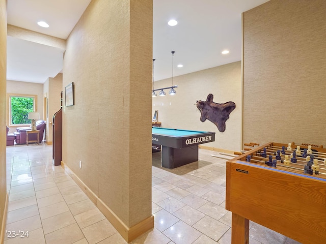 recreation room featuring light tile patterned flooring and pool table