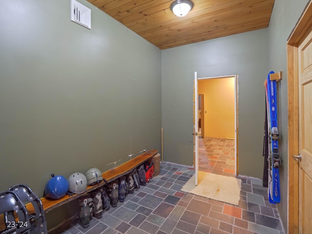 interior space featuring wood ceiling