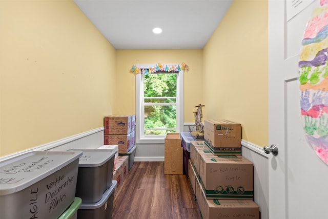 home office featuring dark hardwood / wood-style flooring