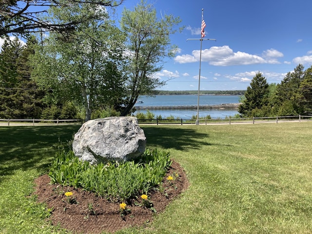 view of yard with a water view