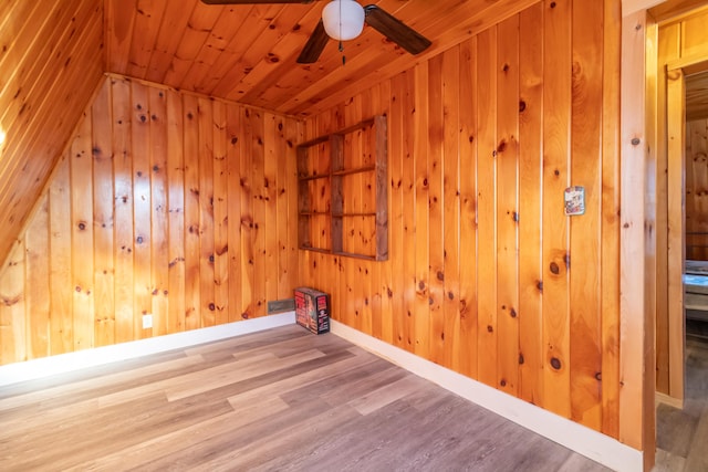 spare room featuring wood walls, hardwood / wood-style floors, and wooden ceiling