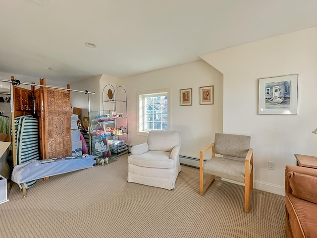 30 Ocean Ave, Kennebunkport, ME 04046 - sitting room with carpet flooring, a baseboard radiator, and baseboards