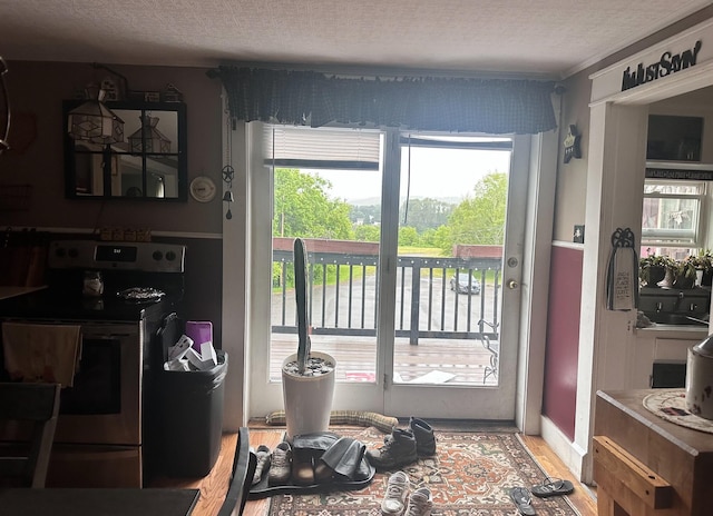 76 E Main St, Fort Kent, ME 04743 - doorway featuring light wood-type flooring and a textured ceiling