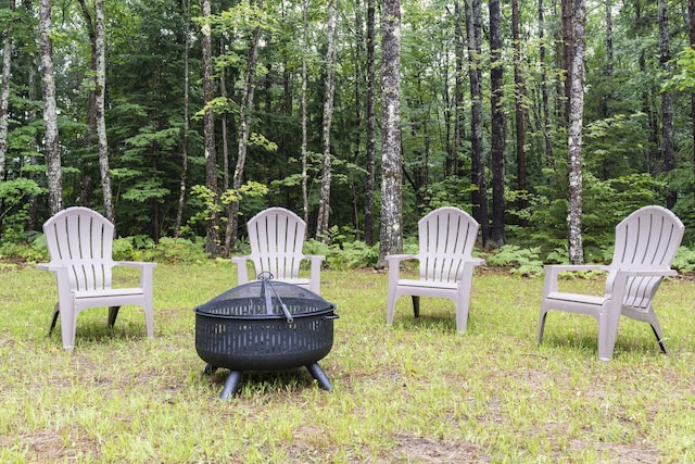 view of yard featuring an outdoor fire pit