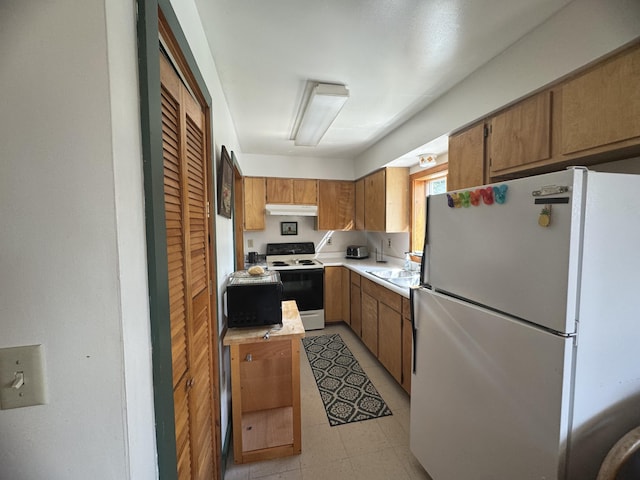 kitchen with sink and white appliances