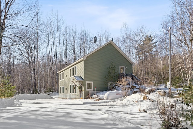 view of snow covered exterior